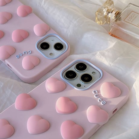 ピンク iphone14/13proケース 立体ハート iphone12/SE3/11カバー 可愛い プレゼントにおすすめ [M1932]