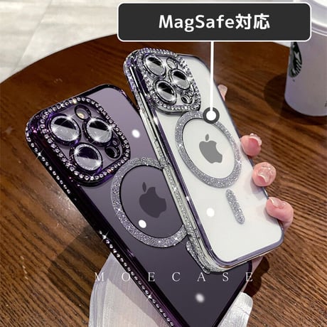 【iPhone16】MagSafe対応ジュエリー iphone15/14proケース  キラキラ レンズフィルム付アイフォン13/12/11カバー  綺麗 高品質 ガールズに超人気 [M3321]