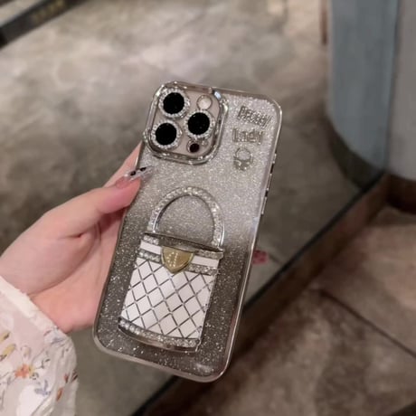 メイク鏡 iPhone16/16Proケース  バック型スタンド iPhone15Pro/14/13Proカバー 綺麗キラキラ 多機能 レンズカバー[M4673]