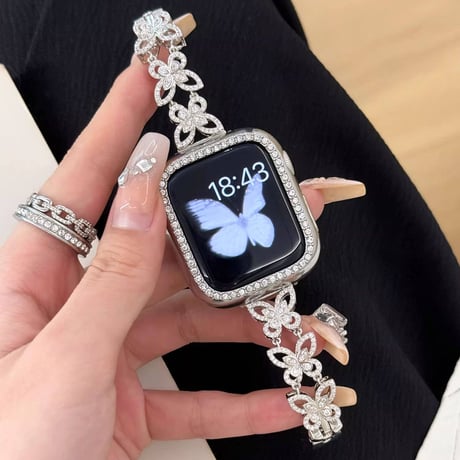 天然石ジルコン AppleWatchバンド 蝶透かし彫り AppleWatchベルト Ultra3/2/1 Series 11/10/9/8 SE3/2  高品質高級感 ブレスレット‌[M6210]
