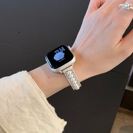 上品真珠 AppleWatchバンド キラキラダイヤ  AppleWatchベルト Series 11/10/9/8 SE3/2  Ultra3/2/1 メタルリック 高級感高品質[M6498]