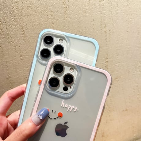 Luck/Happy  iphone13mini/12proケース  カップルお揃い アイフォンSE3/11proカバー ペアコーデ シンプル 透明系カバー[M1900]