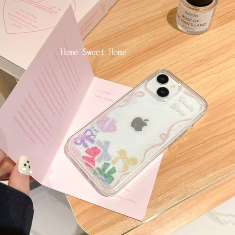 動くリボン iphone15pro/14/13proケース  黄ばまないクリア iphone12promax/11カバー  可愛い ガールズに人気[M4435]