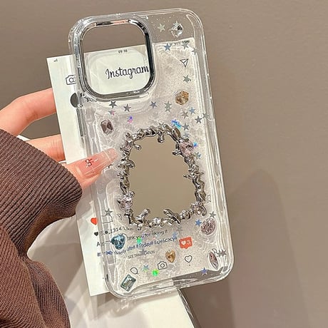 ダイヤ鏡 iPhone16pro/16ケース 宝石デコ iPhone15Pro/14/13proカバー キラキラストラップ付 おしゃれ [M4943]