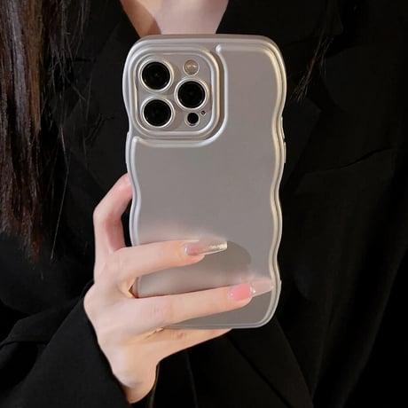 シルバー iphone14/13proケース ミラーグリップ/ストラップ付 iphone12pro/11カバー  シンプル 多機能[M3411]