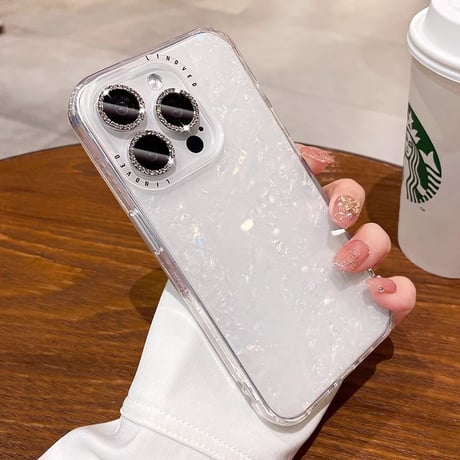 シェル風 iPhone15/15proケース ホワイトコーデ iPhone14promax/13pro/12ケース 半透明 高級感 [M4138]
