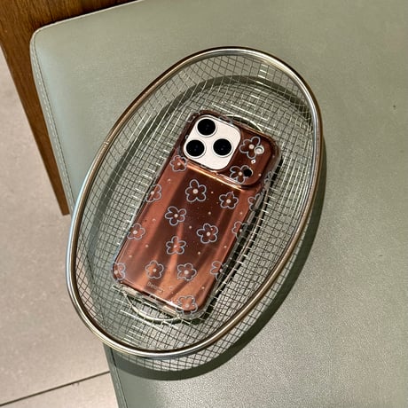 ブラウン 花柄 iPhone17Pro/17ケース 艶感 iPhone17ProMax/16Pro/15カバー  オシャレ 韓国っぽ[M6082]