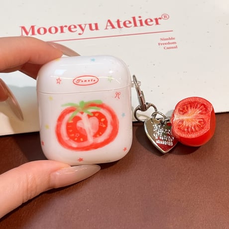トマト AirpodsPro3ケース 美味しいそう Airpods4/3カバー AirpodsPro第2/1世代 キーホルダー付 かわいい[M6525]