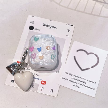 シェル風ハート柄 Airpods Pro3ケース キュート Airpods4/3カバー pro2/pro1 うねうね リング/キーホルダー付 光沢感[M6043]