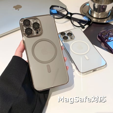 高透明 Magsafe対応iPhone15pro/15promaxケース ナチュラル/ブルーチタニウムに iPhone14Pro/13proクリアケース  黄ばまない 高級感[M3927]