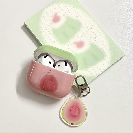 グアバ Airpods4ケース 果物 AirpodsPro2ケース airpods3/2カバー  かわいい キーチェーン付 艶感 [M5318]