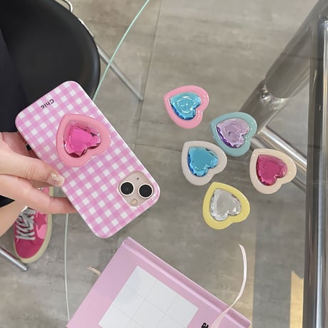 ハート型宝石 スマホグリップ オシャレキラキラ ダイヤモンド 艶あり グリップトーク  スマホリング    伸び縮み式 落下防止 卓上スタンド機能[M3254]