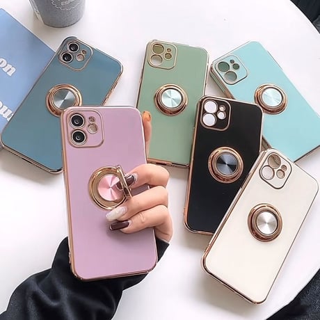 パンカーリング付 iphone13/12proケース ツヤ感ある金色枠 iphoneXS/SE2カバー  耐久性耐衝撃頑丈なソフトケース 落下防止 スタンド機能付きM320