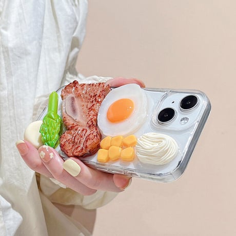 ステーキ/目玉焼き iphone17/16proケース 立体食べ物/野菜 アイフォン15/14promaxケース 面白い 美味しそう クリアケース ギフトにおすすめ[M3203]