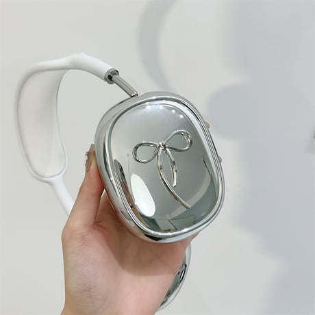 リボン AirPodsMaxケース 艶あり メッキ エアーポッズ マックス専用カバー シック 可愛い ギフトにおすすめ[M4552]