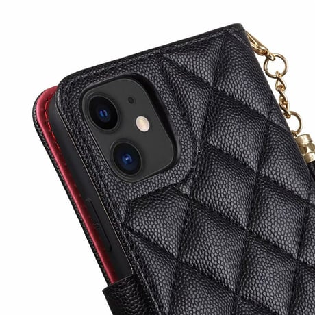 手帳型 iphone13/13promaxケース カード/お札収納 iphone12proカバー  ブラック フリンジ 付きM1072