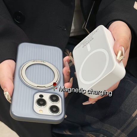 滑り止め/指紋防止 iPhone16/16proケース MagSafeリング スタンド 薄型軽量 iPhone15pro/14promax 半透明 高級感 [M4696]