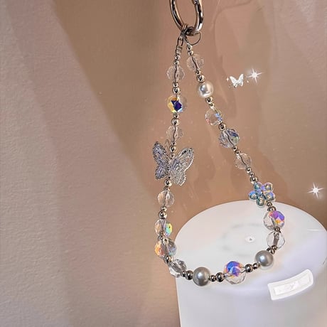 高級感 蝶 スマホストラップ 上品 キラキラ Airpodsアクセサリー キーホルダー 女子力アップ 高級感おしゃれ iphone、AQUOS、Galaxyなど全種類対応 [M5070]