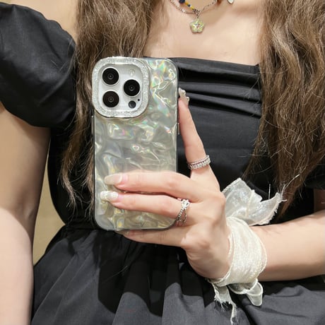 ジュエリー iPhone15promax/15proカバー 波紋 キラキラ iPhone14promax/13pro/12ケース お揃い 高級感 [M4288]
