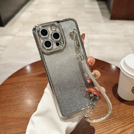 ジュエリー iPhone16/16Proケース キラキラ チェーン付 iPhone15Pro/14/13Proカバー 大人気 ラメ 大人可愛い[M5010]