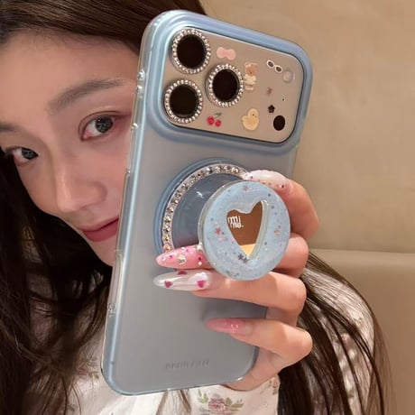 ダイヤミラーグリップ iPhone17Pro/17ケース マグネット式 iPhone16ProMax/15/14カバー スタンド機能 キラキラ おしゃれ きれい 人気[M6077]