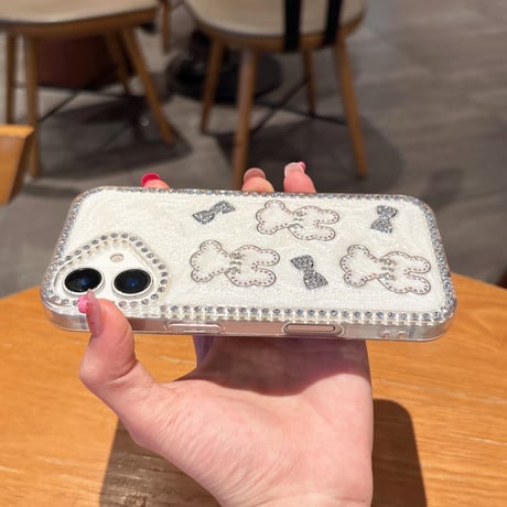 ジュエリー熊 iphone17/17proケース ラインストーン リボンデコ アイフォン16promax/15/14/14/12カバー  艶感  可愛すぎる[M5927]