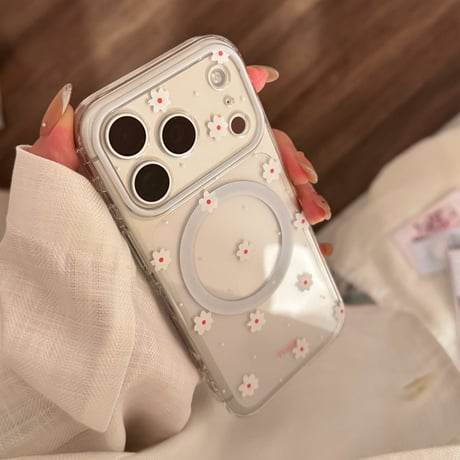 MagSafe対応 花柄 iPhone17Pro/17ケース マグネット式ミラーリングスタンド付 iPhone17ProMax/16Pro/15カバー 女子力アップ [M6177]