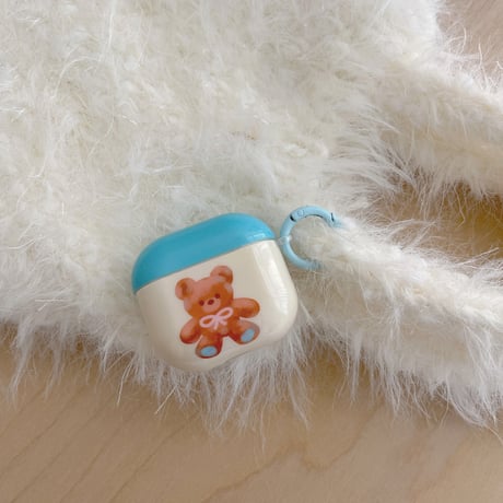 熊 Airpods 4ケース リボン柄 Airpods3/2カバー Airpodspro2/pro リング/キノコキーチェーン めっちゃ可愛い[M4999]