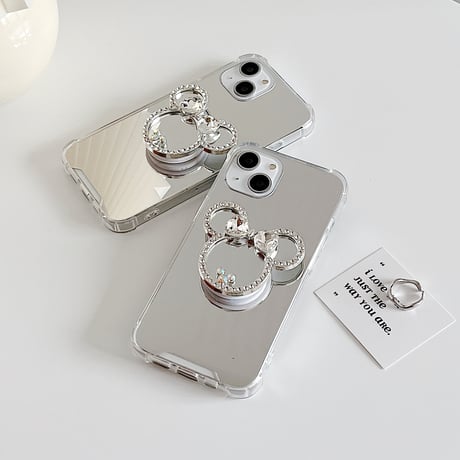 鏡グリップ iPhone15/15proケース かわいいミラー iPhoneSE2/14/13Proカバー 女子に大人気 ギフトにおすすめ 多機能 [M4016]
