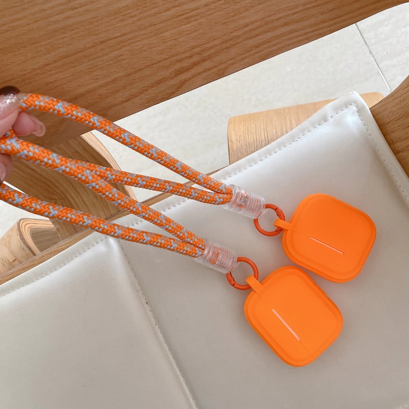 オレンジ AirpodsPro3/4ケース ストラップ付 Airpods3/Pro2ケース