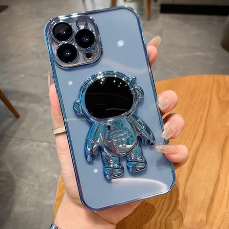 宇宙飛行士スタンド iphone14plus/14promaxケース  メッキ クリアアイフォン13/12/11proカバー カッコイイ 可愛い 実用[M2235]