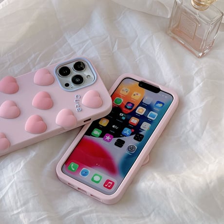 ピンク iphone14/13proケース 立体ハート iphone12/SE3/11カバー 可愛い プレゼントにおすすめ [M1932]