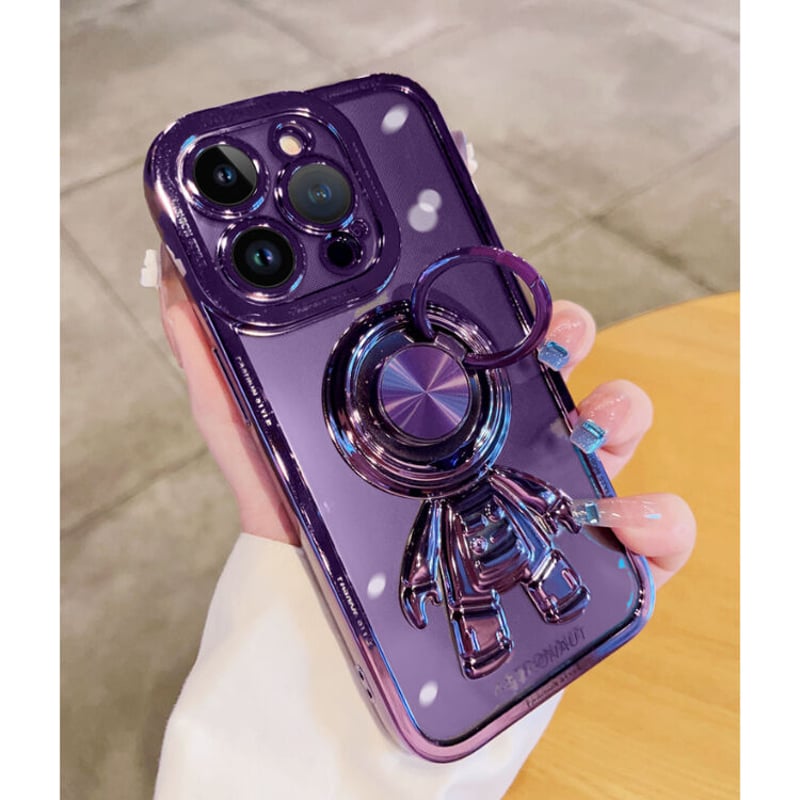 宇宙飛行士リング付 iPhone15/14proケース メッキクリアアイフォン13