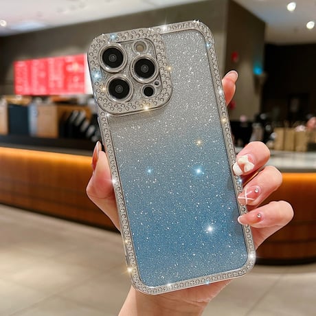 ストーン iPhone15plus/15proケース キラキラ ラメ入りシート付 アイフォン14pro/13pro/12カバー きれい 人気 [M3876]