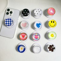 可愛いMagSafe対応スマホグリップ ハート柄/花柄/にこちゃん 磁石グリップ マグネット式スタンド 便利 ギフトに最適[M4404]