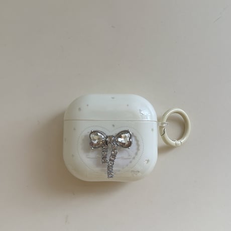 ダイヤリボン AirPodsPro3ケース 上品 Airpods4/3ケース  AirpodsPro2/Pro1カバー  淡色系 リング付 可愛い 高級感 [M5953]