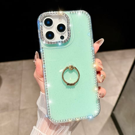 リング付 iPhone16pro/16ケース ダイヤデコ iPhone15promax/14/13カバー キラキラ おしゃれ 可愛い [M5430]
