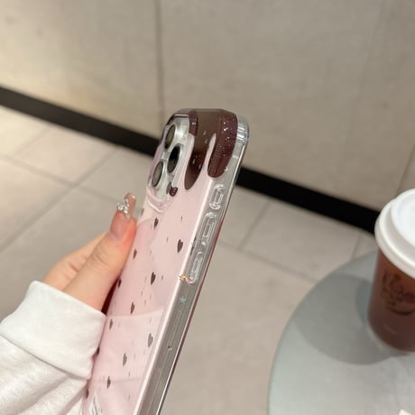 韓国風 iPhone16pro/16ケース ハート柄 ケーキグリップ iphone15pro/14/13proカバー 可愛い  夏人気品[M5402]