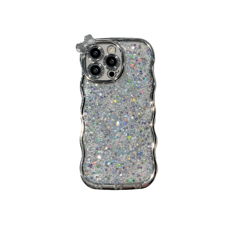 うねうねキラキラ iPhone16/16Proケース リボンデコ iPhone15Pro/14/13カバー グリッター入り 女子力UP [M4788]