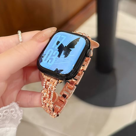 メタル花 AppleWatchバンド ダイヤデコ 上品AppleWatchベルト Series 11/10/9/8 SE3/2  Ultra3/2/1 高級感高品質 [M6416]