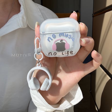 no music no life Airpods Pro3/4ケース ヘッドホンキーホルダー付 AirpodsPro2/Pro1カバー  エアポッズ3/2  かっこいい ギフトに最適 [M6420]