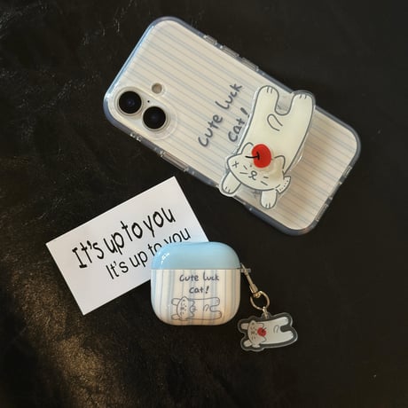 可愛い猫柄 Airpods4ケース ギフトにおすすめ AirpodsPro2ケース airpods3/2カバー キーホルダー付き 縞模様 淡色[M5383]