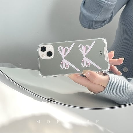 リボン ミラー iPhone14/13ケース  シック アイフォン13/12/11promaxカバー 使いやすい 化粧直しに便利 ガールズに人気[M2746]
