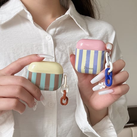 ストライプ柄 AirpodsPro3ケース オシャレ Airpods4カバー  AirpodsPro2/Pro1カバー リング付き  人気品[M6213]