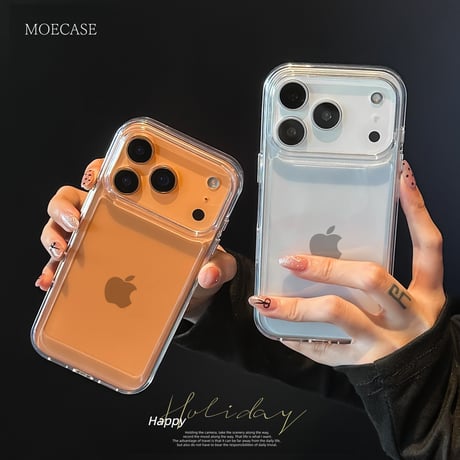 高透明 iPhone17ProMax/17Proケース ブルー/オレンジ/シルバーに合う iPhone17/Air/16/15カバー 黄ばまない 耐衝撃[M5844]