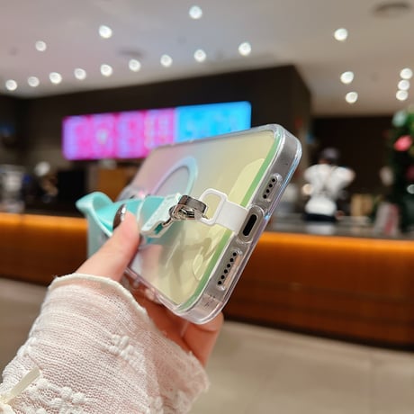 ショルダーストラップ付 iPhone16pro/16promaxケース Magsafe対応 グラデーションカラー iPhone15Pro/14/13カバー クリア [M4947]