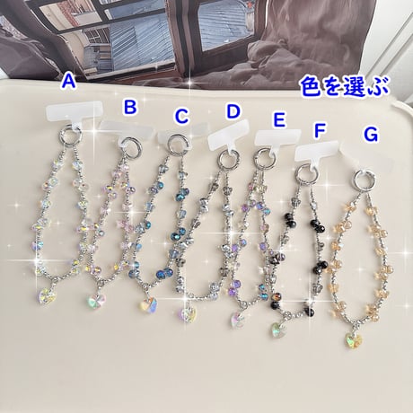 クリスタルストラップ 蝶/ハート 女子力アップ ショートストラップ キラキラ かわいい 取り付け外し簡単[M5225]