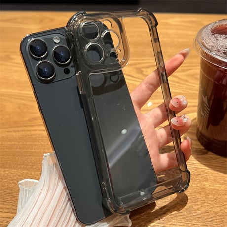 耐衝撃加工 iphone14plus/14promaxケース  黄ばまないiphone13/12promaxカバー  高透明感 シンプル風 金属ボタン [M2330]
