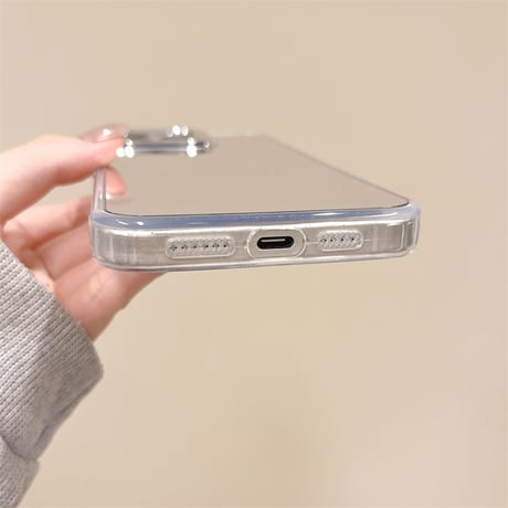 鏡 iPhone16/16Proケース シンプル アイフォン15pro/14/13proカバー メッキ メイク直しに便利 [M4566]