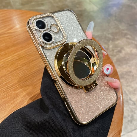 メイク直しミラー iPhone16/16Proケース Magsafeリングスタンド ジュエリー iPhone15Pro/14/13Proカバー 大人気 コスパ最強[M4585]